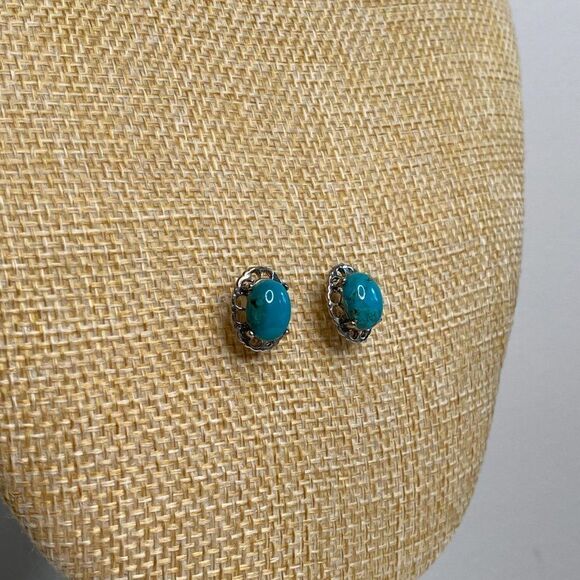 Blue Small Stone Stud Earrings - Picture 2 of 4
